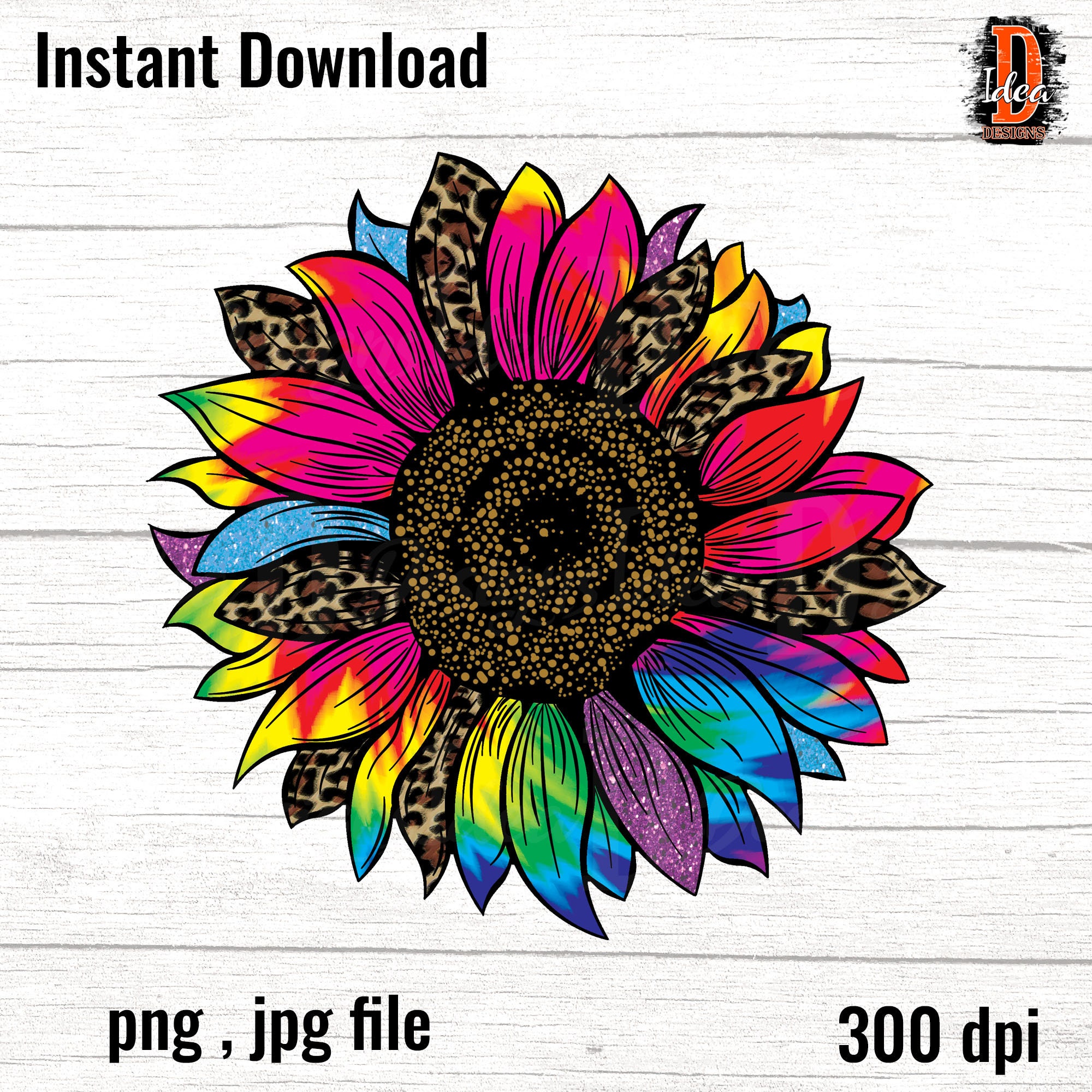 Download Colorful Tie dye Leopard Sunflower Sublimation Png ...