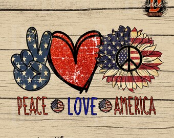 Peace Love America Sunflower Flag PNG: 4th of July Design (Digital Download)