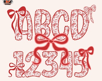 Red Lace alpha Watercolor Coquette Floral Letters & Numbers, alphabet bundle (PNG Digital Download)