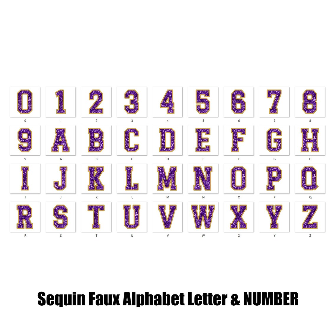 Sequin Faux Purple and Gold, Glitter Embroidered Alphabet Letters ...