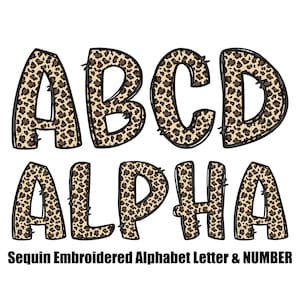 Leopard doodle Alphabet letters and number Set Clipart , Embroidered , Safari ,Animals Print, Animal Pattern, Zoo PNG , digital Sublimation