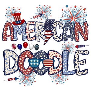Patriotic Alphabet Doodle PNG , 4th of July , Independence Day , bundle Alpha PNG Letters , American Doodle, Sublimation, Retro America png