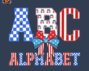 Patriotic Coquette Varsity Alphabet PNG: Checkered USA, 4th of July Letters (Digital Download