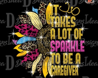 Caregiver Leopard Sunflower PNG: Sparkle Design (Digital Download)