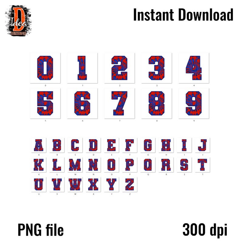 Tie Dye Alphabet Letters PNG: Blue and Red (digital Download) - Etsy