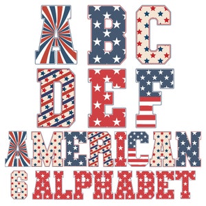 Bundle Patriotic Alphabet PNG Sublimation , 4th of July , Independence Day , bundle Alpha PNG Letters , Alpha Pack  , Retro America png