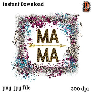 MaMa Distressed Leopard gold glitter frame Sublimation Design background backsplash PNG , Clipart Digital Download , Mother&#39;s day