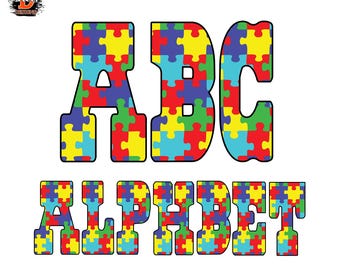 Autism Awareness Alphabet & Numbers PNG: Puzzle Letter Sublimation (Digital Download)