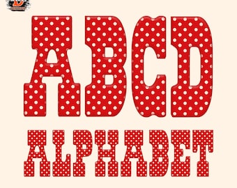 Red Polka Dots Alphabet PNG Letters A–Z & 0–9, Baseball Sports, Kids Font, Digital Download, Sublimation