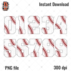 Baseball Numbers 0-9 Alphabet Number PNG Bundle , Baseball Sports , Baseball Stitch , baseball Doodle Font , Sublimation Alpha Set