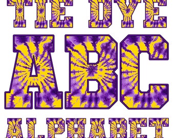 Tie Dye Alphabet Letters PNG: Purple and Gold (Digital Download)