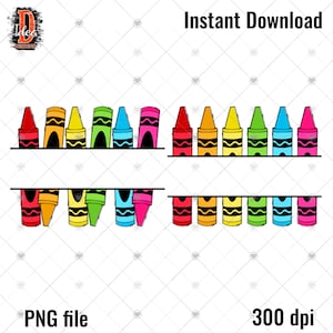 Crayons doodle split for Monogram sublimation PNG File digital Download , Teacher , Boy , Girl ,kid , INSTANT DOWNLOAD