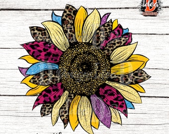 Leopard Sunflower PNG: Colorful Sublimation Design (Digital Download)