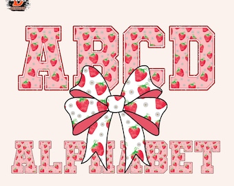 Strawberry Alphabet PNG: Coquette Letters & Numbers (Digital Download)