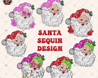 Retro Santa Claus Png: Faux Sequin Sublimation (Digital Download)