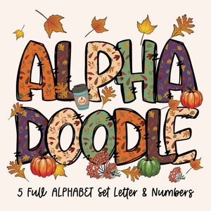 Alfabeto doodle Otoño Hojas de otoño Letras y números PNG, Alpha Doodle, sublimación de imágenes prediseñadas, café, calabaza, Alpha Pack Descarga digital