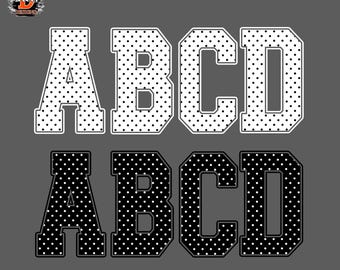 Black and white Polka Dots Alphabet PNG Letters A–Z & 0–9, Baseball Sports, Kids Font, Digital Download, Sublimation