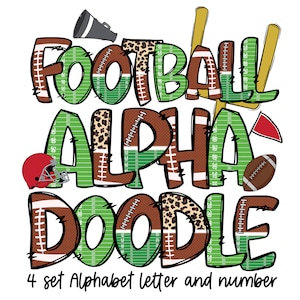 Pacote de letras e números do alfabeto de futebol PNG, esportes de futebol, leopardo, fonte de doodle de futebol, conjunto alfa de sublimação
