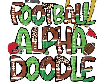 Football Doodle Alphabet PNG: Leopard Print Alpha Set (Digital Download)