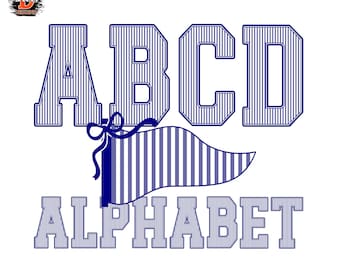 Navy Stripes Varsity Alphabet Letters PNG, Football Sports, A–Z & 0–9, Baseball, Kids Font, Digital Download
