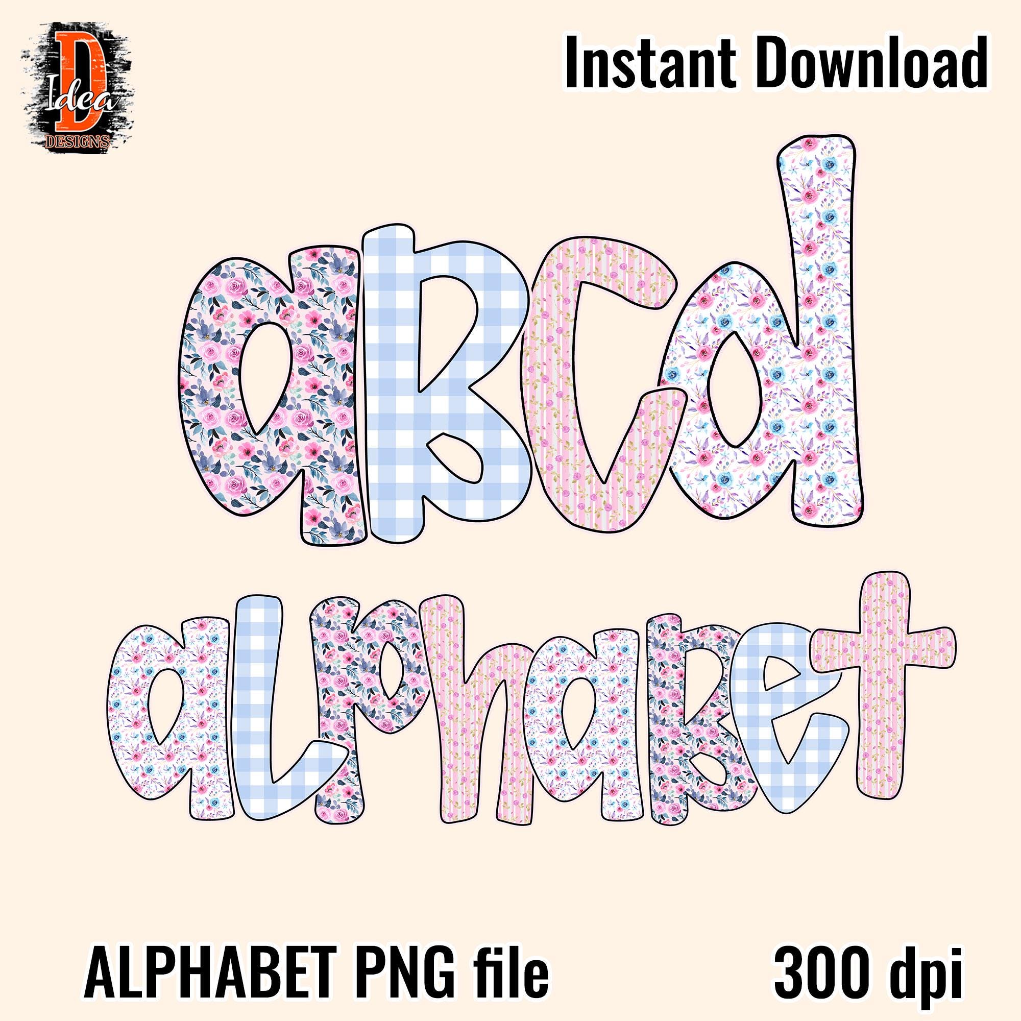Floral Doodle Alphabet PNG Bundle: Preppy Floral Alpha, Retro Font ...