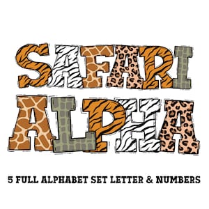 Pacchetto Animali Safari Skin Alfabeto Doodle Lettere, Stampa leopardata, Modello animale, Zoo PNG, Lettere di sublimazione digitale, Download istantaneo