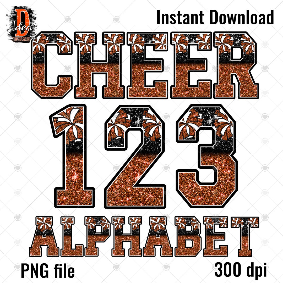 Cheer Letters PNG Bundle: Orange & Black Glitter Alphabet (digital ...