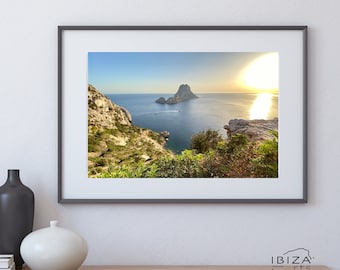 Es Vedra Sunset Photography | Modern Wall Art | Living Home Decor | Magic Mountain in the Ocean | Seascape Photography | High Quality Print