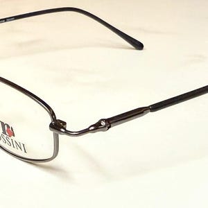 New Old Stock Vintage Rossini Eyeglasses Gunmetal with Black Temples Discontinued Rectangular Frame