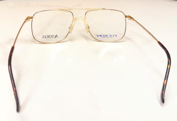 New Old Stock Vintage Flexon AutoFlex Eyeglasses by Marchon Havanna Gold Discontinued Aviator Frames View 4