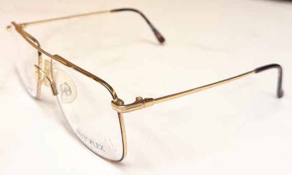 New Old Stock Vintage Flexon AutoFlex Eyeglasses by Marchon Havanna Gold Discontinued Aviator Frames View 2