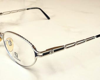 New Old Stock Vintage Fendi Eyeglasses Silver Black Decorated F Rim Discontinued Italian Frame