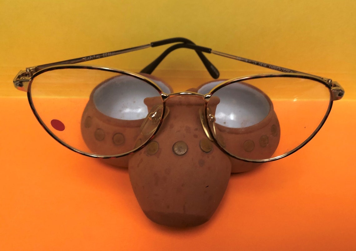 New Gold Vintage CAPITAL Eyeglasses Amber Rim Dark Brown Temple Tips