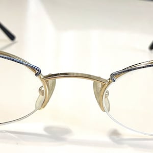 New Unique Ladies Gold LUX Eyeglasses Blue Decorated Matching Rim & Temples ~ Discontinued Model! Ships FREE in USA!