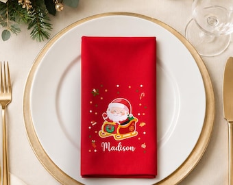 Personalized Christmas Lunch Napkins, Xmas Napkins with Initial Name, Winter Wedding Table Decor, Hostess Gift, Family Party Table Decor