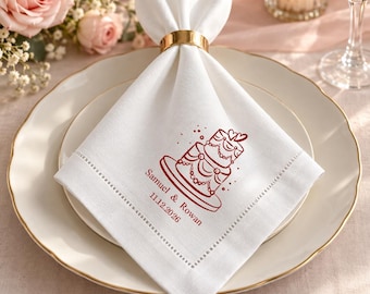 Custom Cocktail Napkin for Engagement, Personalized Linen Wedding Napkins, Wedding Reception Supplies, Bridal Shower Decor, Gift for Bride