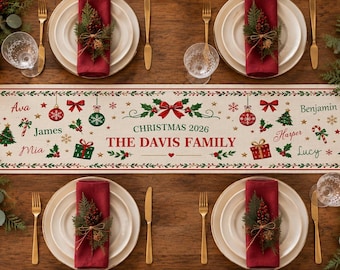 Personalized Family Name Table Runner, Custom Christmas Table Runner, Holiday Dining Decor, Christmas Dinner Tablecloth 2026, Housewarming
