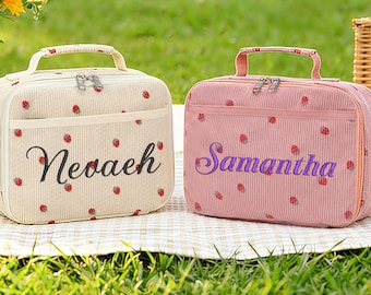 Personalized Embroidered School Lunch Bag, Corduroy Insulated Lunch Tote Bag, Picnic Bag, Gifts for kids, Gift for Toddlers