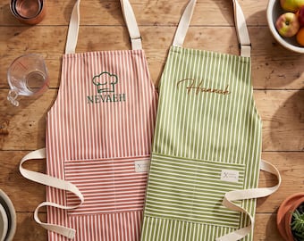 Custom Embroidered Mom's Apron, Striped Kitchen Apron, Housewarming Gift, Birthday Gift for Women, Gift for Cooking, Baking, Craft Lovers