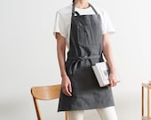 No Distress Denim apron in Dark Gray cotton fabric, apron for adults, cotton fabric apron. adjustable neck strap