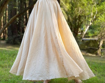 Cotton linen skirt soft and flowing linen skirt travel skirt beach skirt gift for her beige，Pockets and waist can be customized