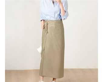 Custom Size Cotton linen wrap skirt, wrap around skirt,high waisted skirt,Custom Size, wrap midi skirt,Full length skirt, Khaki