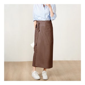 Custom Size Cotton linen wrap skirt, wrap around skirt,high waisted skirt,Custom Size, wrap midi skirt,Full length skirt, Coffee