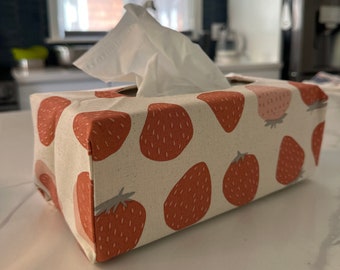 Funda rectangular para caja de pañuelos, dispensador de pañuelos, regalo para el hogar, regalo de inauguración de la casa, regalo para el Día de la Madre, decoración de cocina, decoración de baño, fresa