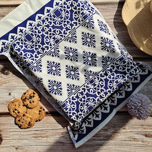Couvercle pour plat de cuisson rectangulaire et couvercle en tissu pour cocotte, réutilisable zéro déchet, cadeau de pendaison de crémaillère bleu rétro