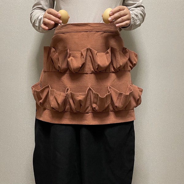 Egg Gathering Apron,Garden Apron,Egg Collecting Apron ，Harvest Apron, Cotton Apron，Egg Apron-Brick red for adult and kids christmas gift