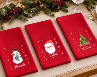 Custom Christmas Napkins with Initial Name, Personalized Lunch Napkins, Winter Wedding Table Decor, Hostess Gift, Family Holiday Party Decor