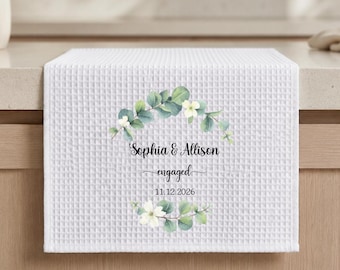 Hanging Kitchen Dish Towel for Couple, Personalized Wedding Tea Towel Set, Custom Engaged Dishcloth, Mr & Mrs Gift,  Bridal Shower Gifts
