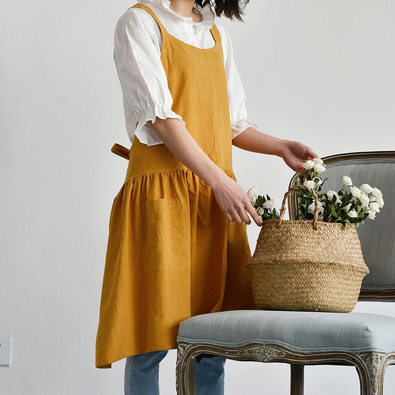 Linen apron apron dresscross back tie back apron for women Etsy