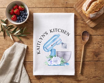 Personalized Mom's Kitchen Tea Towel, Custom Waffle Dishcloth, Hanging Kitchen Dish Towel, New Home Gift,  Housewarming Gift, Kitchen Decor